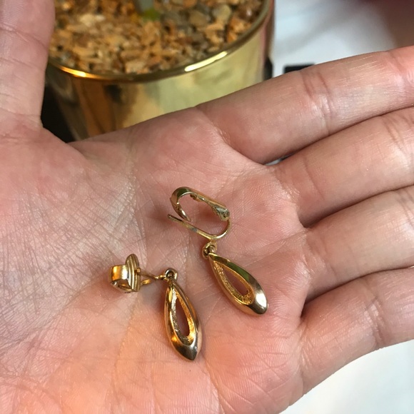 Small Gold Tint Teardrop Clip Earrings - Picture 5 of 5